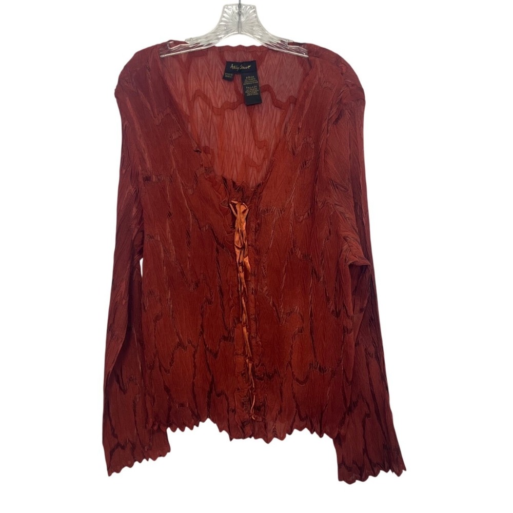 Ashley Stewart Textured Long Sleeve Tie Front Top Size 2X Rust